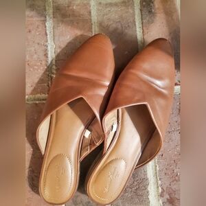 Cognac Faux Leather Slide Loafers